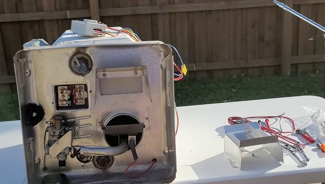 RV water heater replacement during on-site service call